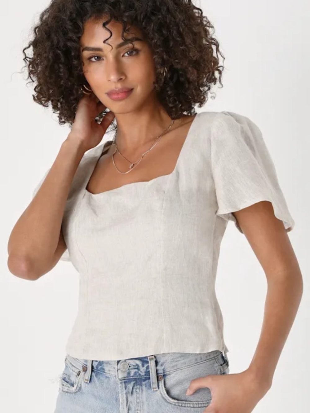 Lulu's Cheerful Cutie Beige Linen Short Sleeve Top